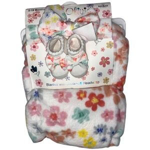 Ava Olivia Baby Girl Plush Flower Blanket Booties‎ Headband Bow Set Gift NWT